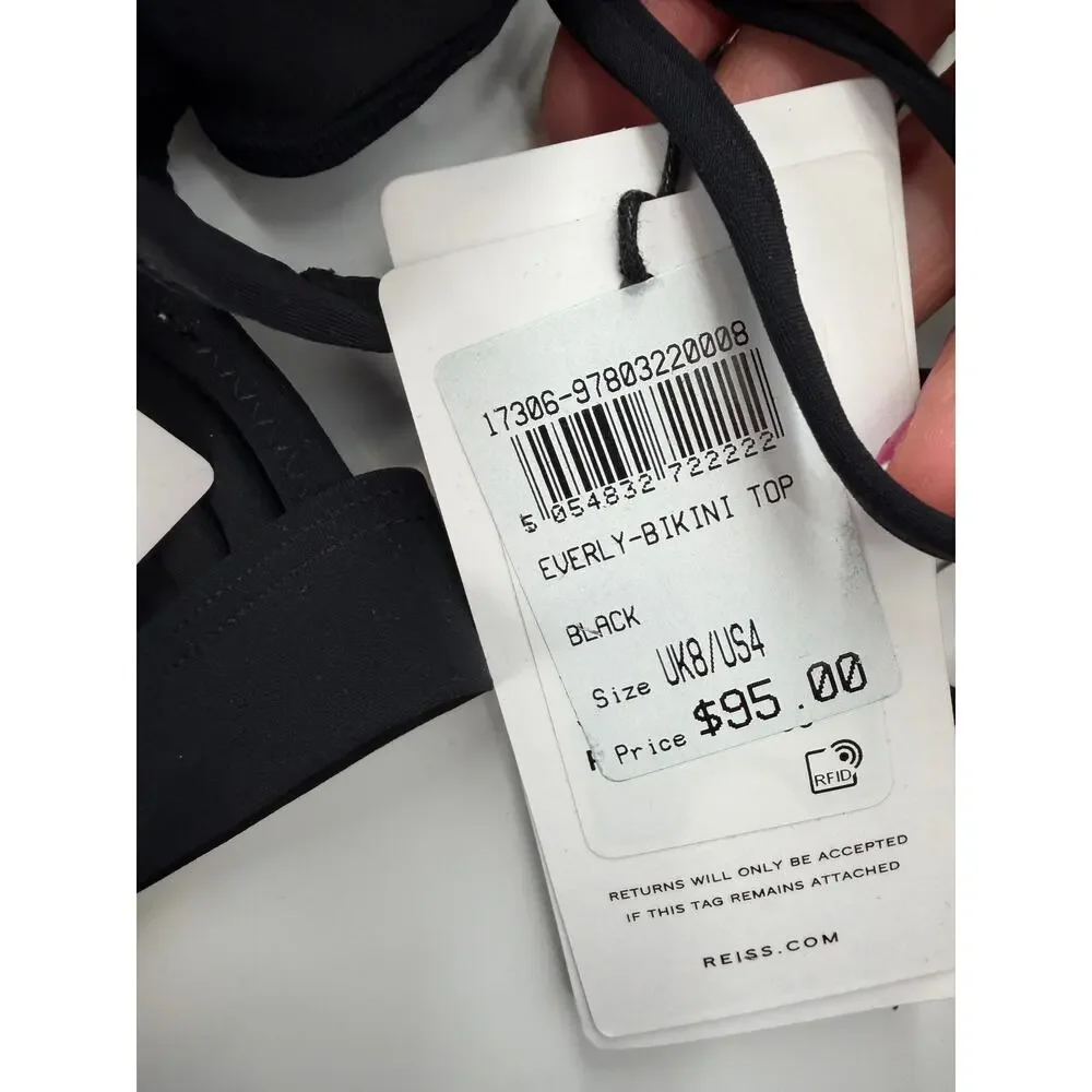 REISS Everly Triangle Bikini Top + Bottom Swimsuit Set Size 4 Black $275 NEW